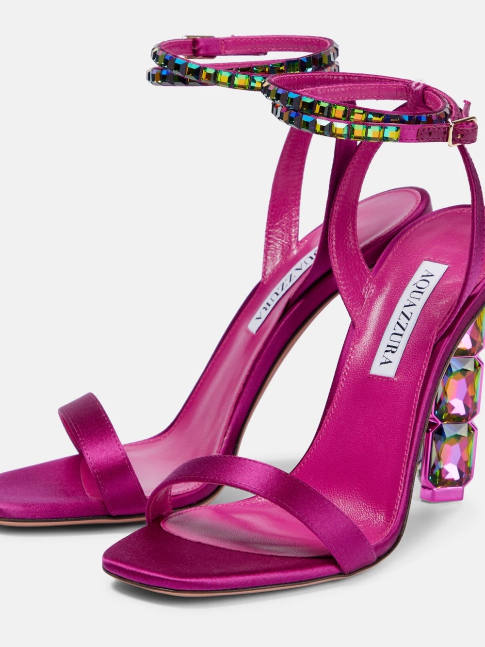 Aquazzura Fuchsia Jewel-Embellished Ankle-Strap Heels